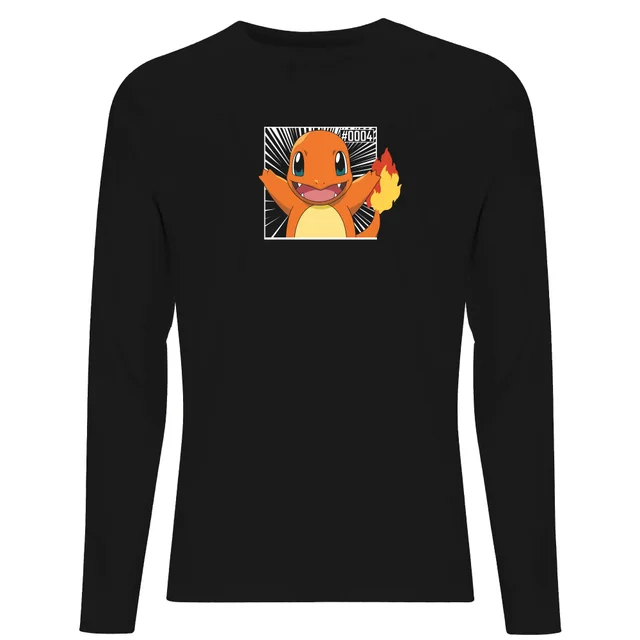 Pokémon Pokédex Charmander #0004 Men's Long Sleeve T-Shirt - Black