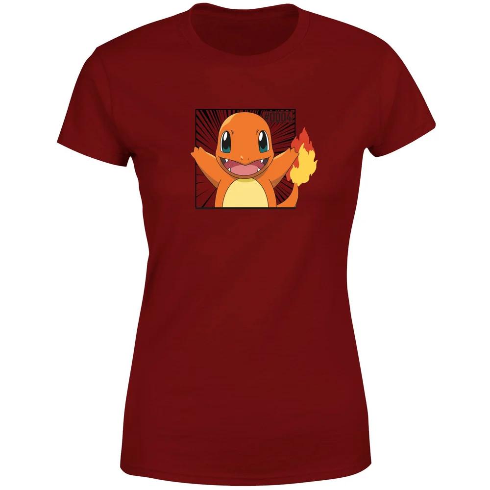 Pokémon Pokédex Charmander #0004 Women's T-Shirt - Burgundy - XS Afbeelding 1