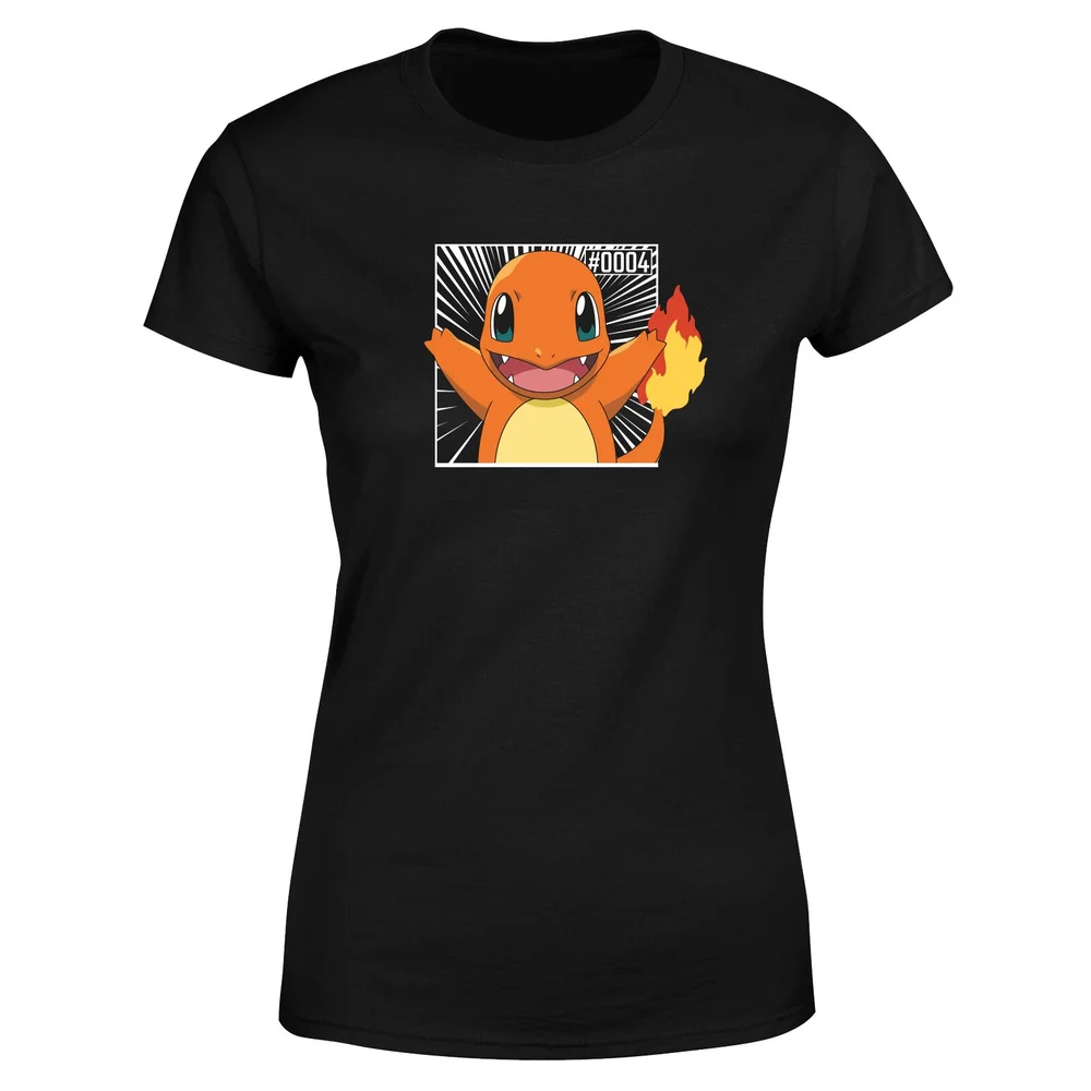 Pokémon Pokédex Charmander #0004 Women's T-Shirt - Black - XS Afbeelding 1