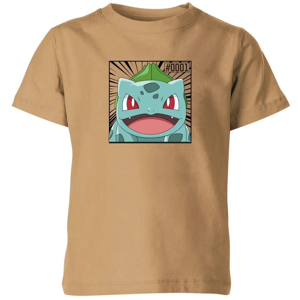 Pokémon Pokédex Bulbasaur #0001 Kids' T-Shirt - Tan - 98/104 (3-4 jaar) Afbeelding 1