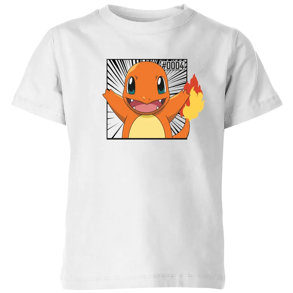 Pokémon Pokédex Charmander #0004 Kids' T-Shirt - White - 98/104 (3-4 jaar) Afbeelding 1