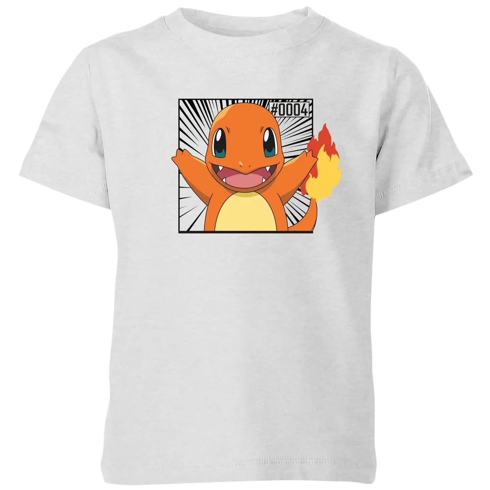 Pokémon Pokédex Charmander #0004 Kids' T-Shirt - Grey - 98/104 (3-4 jaar) Afbeelding 1
