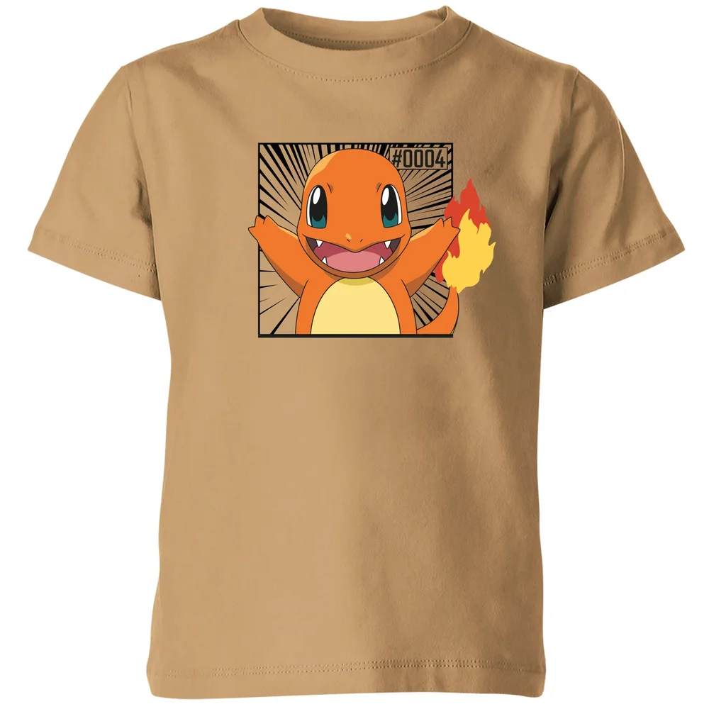 Pokémon Pokédex Charmander #0004 Kids' T-Shirt - Tan - 98/104 (3-4 jaar) Afbeelding 1