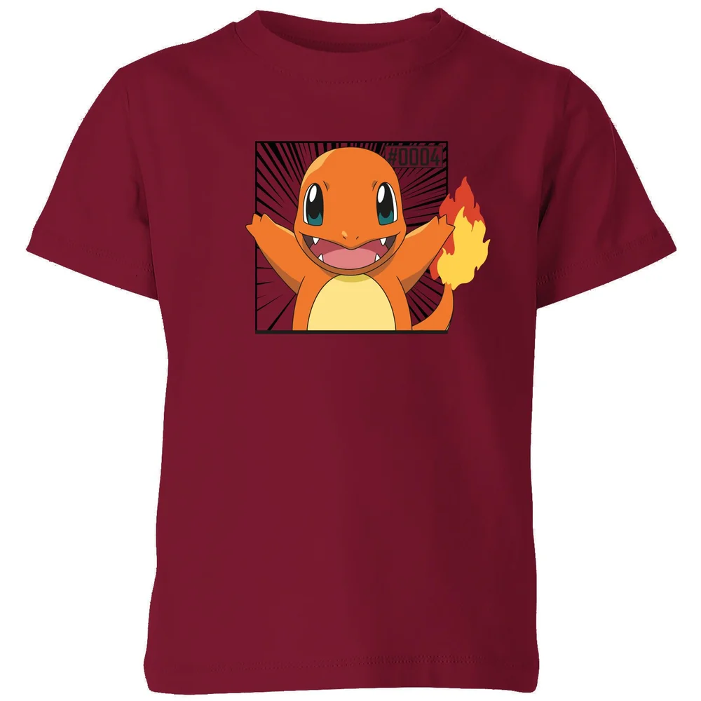 Pokémon Pokédex Charmander #0004 Kids' T-Shirt - Burgundy - 98/104 (3-4 jaar) Afbeelding 1