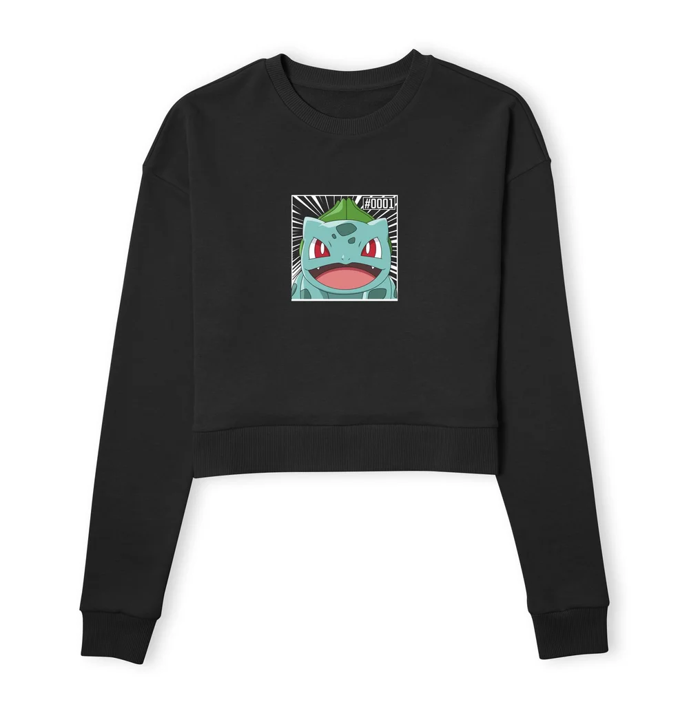 Pokémon Pokédex Bulbasaur #0001 Women's Cropped Sweatshirt - Black - XS Afbeelding 1