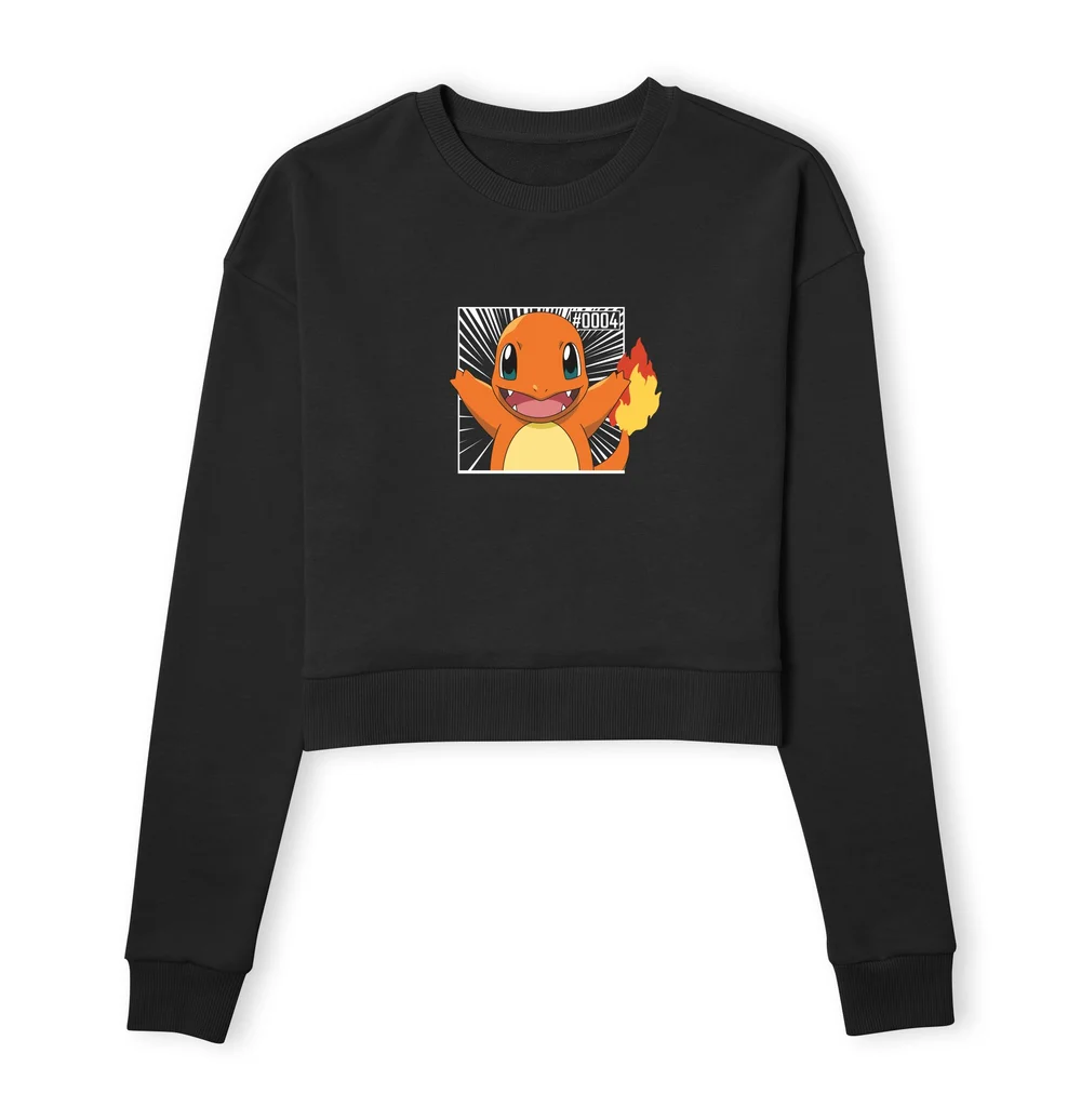 Pokémon Pokédex Charmander #0004 Women's Cropped Sweatshirt - Black - XS Afbeelding 1