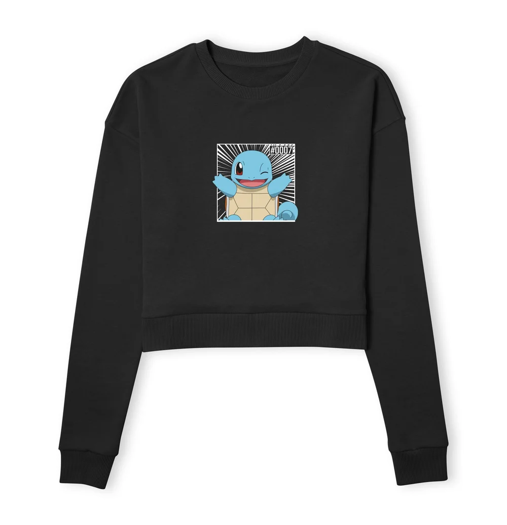 Pokémon Pokédex Squirtle #0007 Women's Cropped Sweatshirt - Black - XS Afbeelding 1