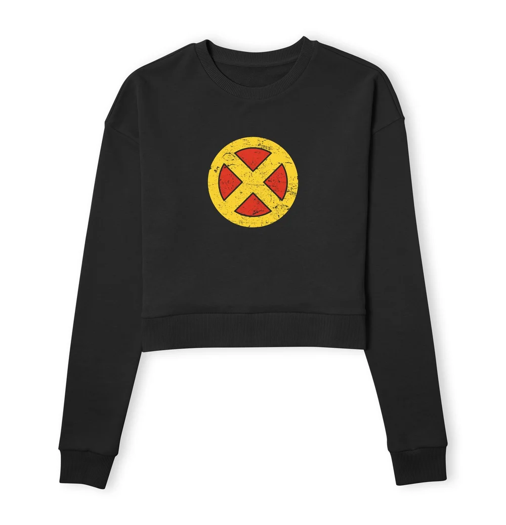 X-Men Emblem Drk Women's Cropped Sweatshirt - Black - XS Afbeelding 1