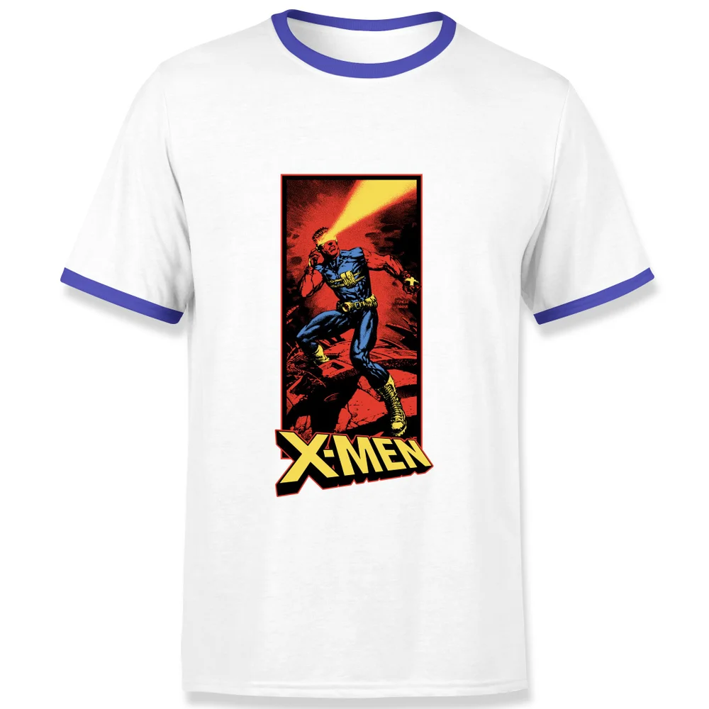 X-Men Cyclops Energy Beam Men's Ringer T-Shirt - White/Navy - S Afbeelding 1