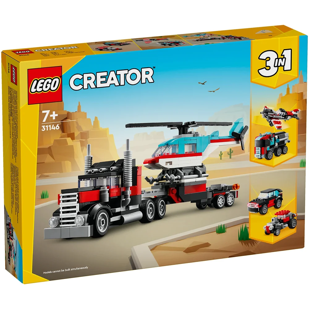 LEGO Creator 3in1 Flatbed Truck with Helicopter Toy 31146 Afbeelding 1