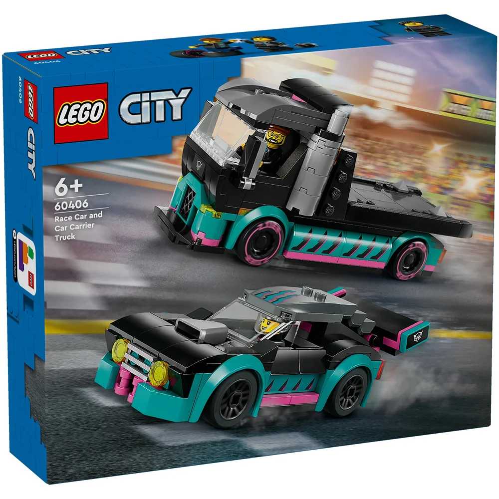 LEGO City Race Car and Car Carrier Truck Building Toys 60406 Afbeelding 1