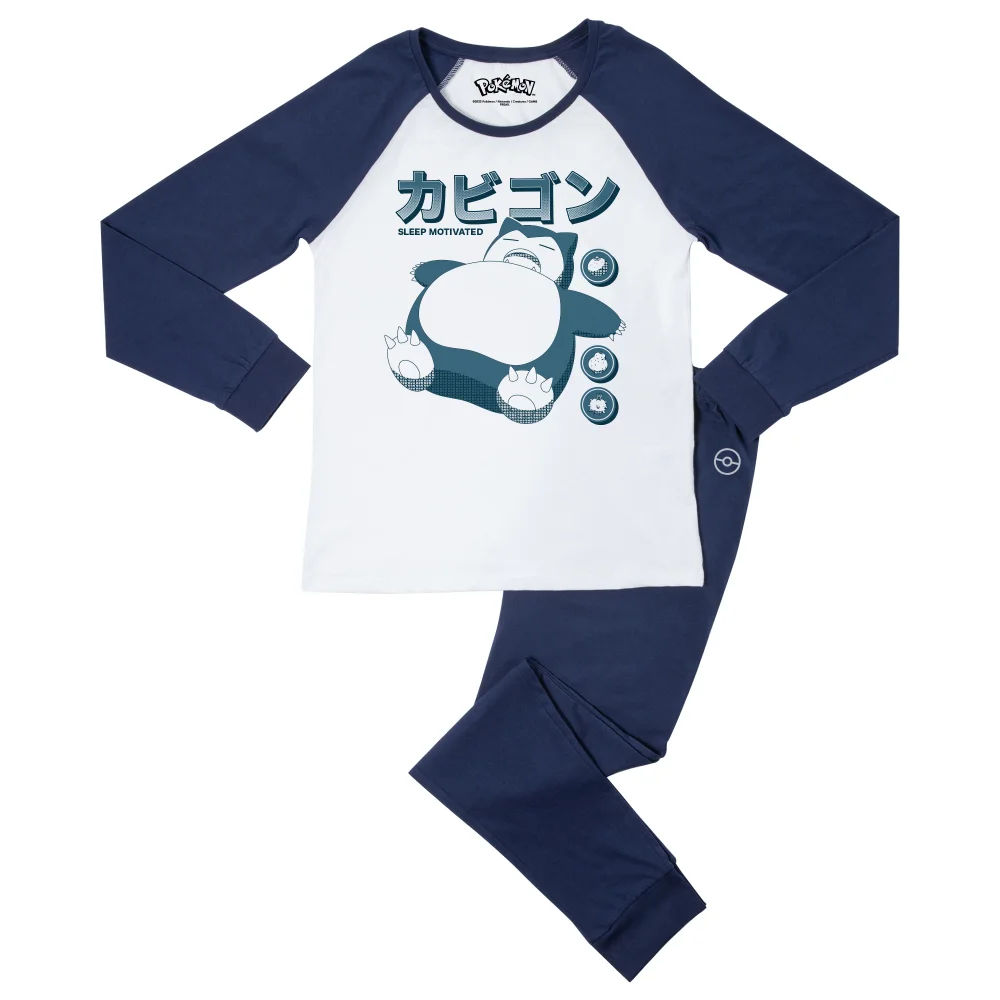 Pokémon Snorlax Sleep Motivated Pyjama Set - Navy White - M - Navy White Afbeelding 1
