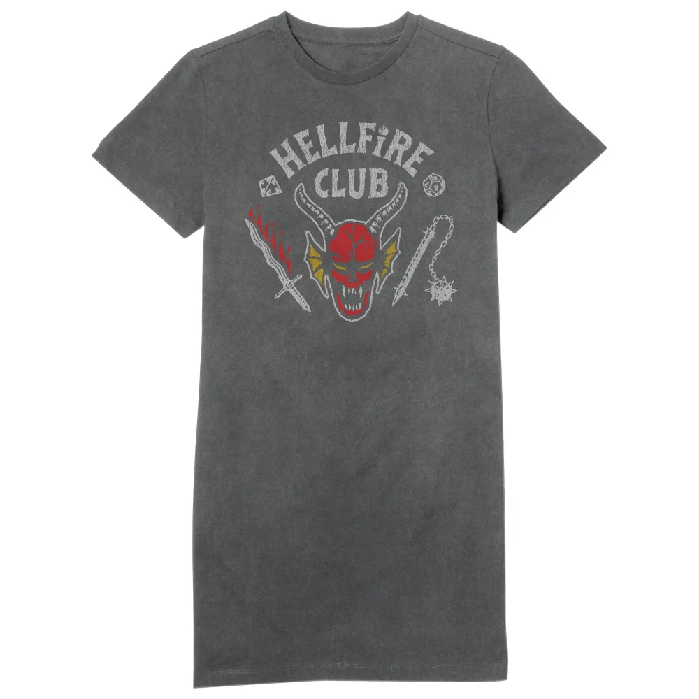 Stranger Things Hellfire Club Vintage Women's T-Shirt Dress - Black Acid Wash - S - Black Acid Wash Afbeelding 1