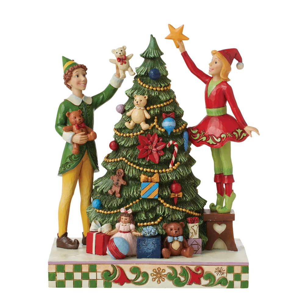 Enesco Elf by Jim Shore Treat Every Day like Christmas (Buddy with Jovie Decorating Tree Figurine) (23cm) Afbeelding 1