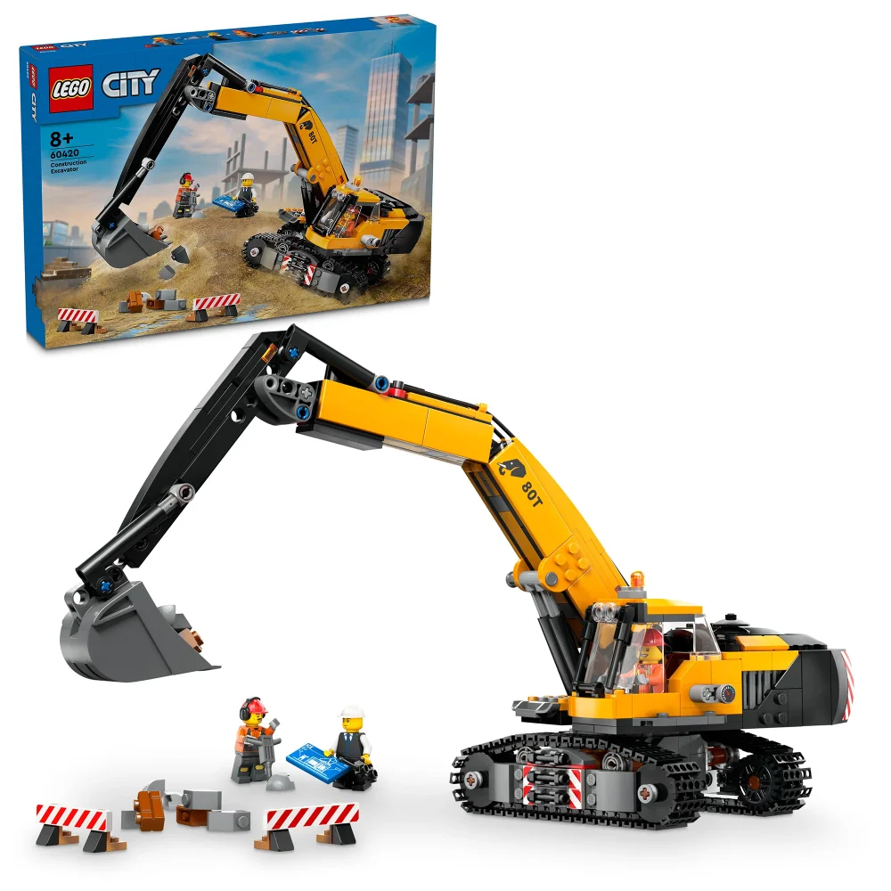 LEGO City Yellow Construction Excavator Digger Toy Set 60420 Afbeelding 1
