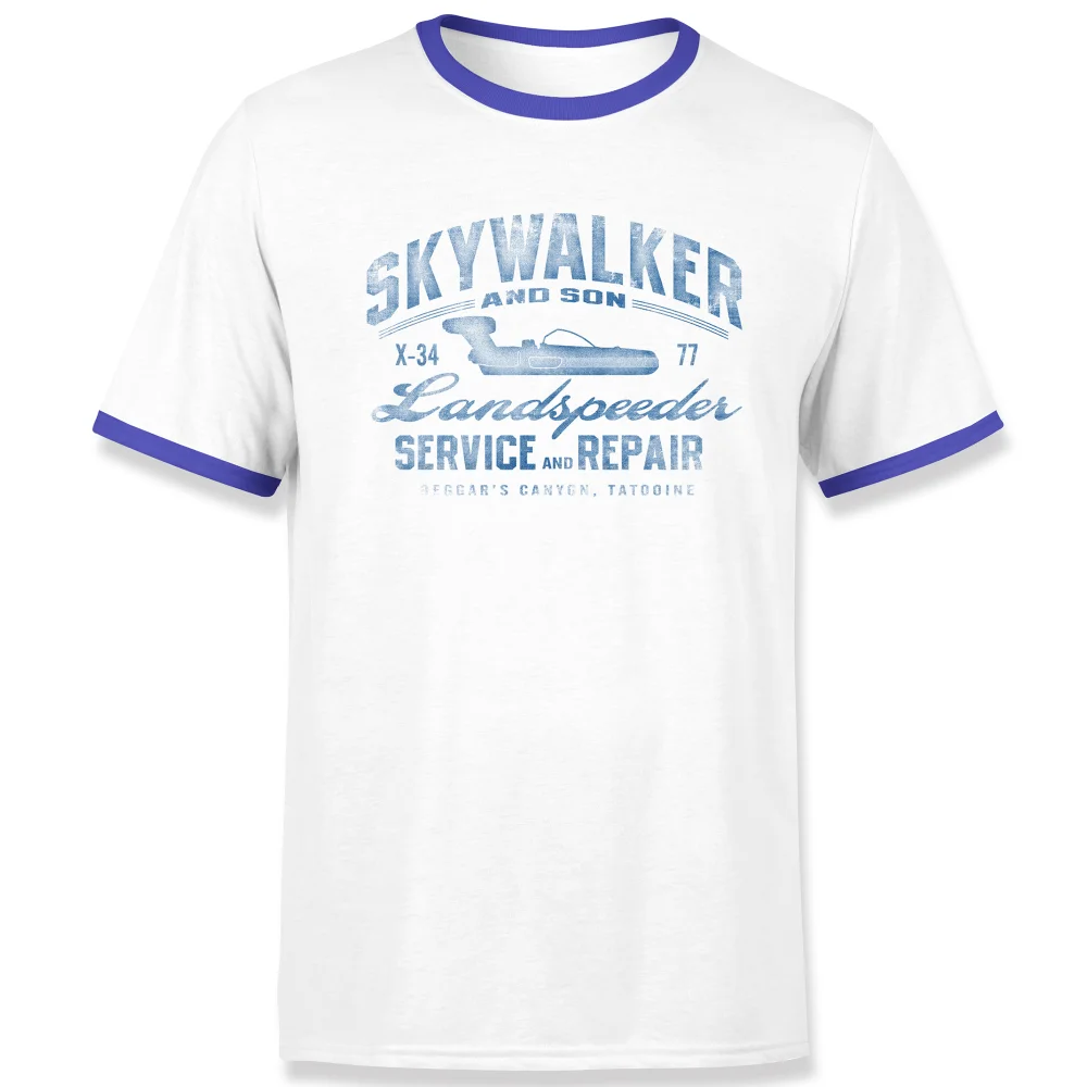 Star Wars Skywalker Landspeeder Repair Unisex Ringer T-Shirt - White/Navy - S Afbeelding 1