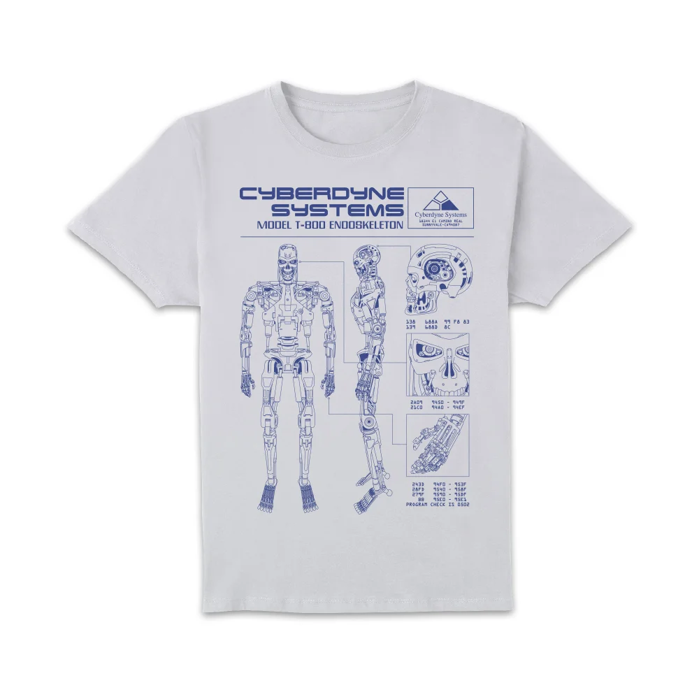 The Terminator T-800 Schematic Unisex T-Shirt - White - M Afbeelding 1