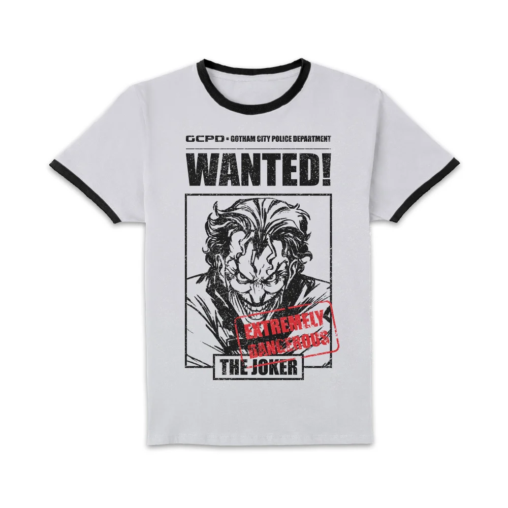 Joker Gotham's Most Wanted Unisex Ringer T-Shirt - White/Black - L - White/Black Afbeelding 1
