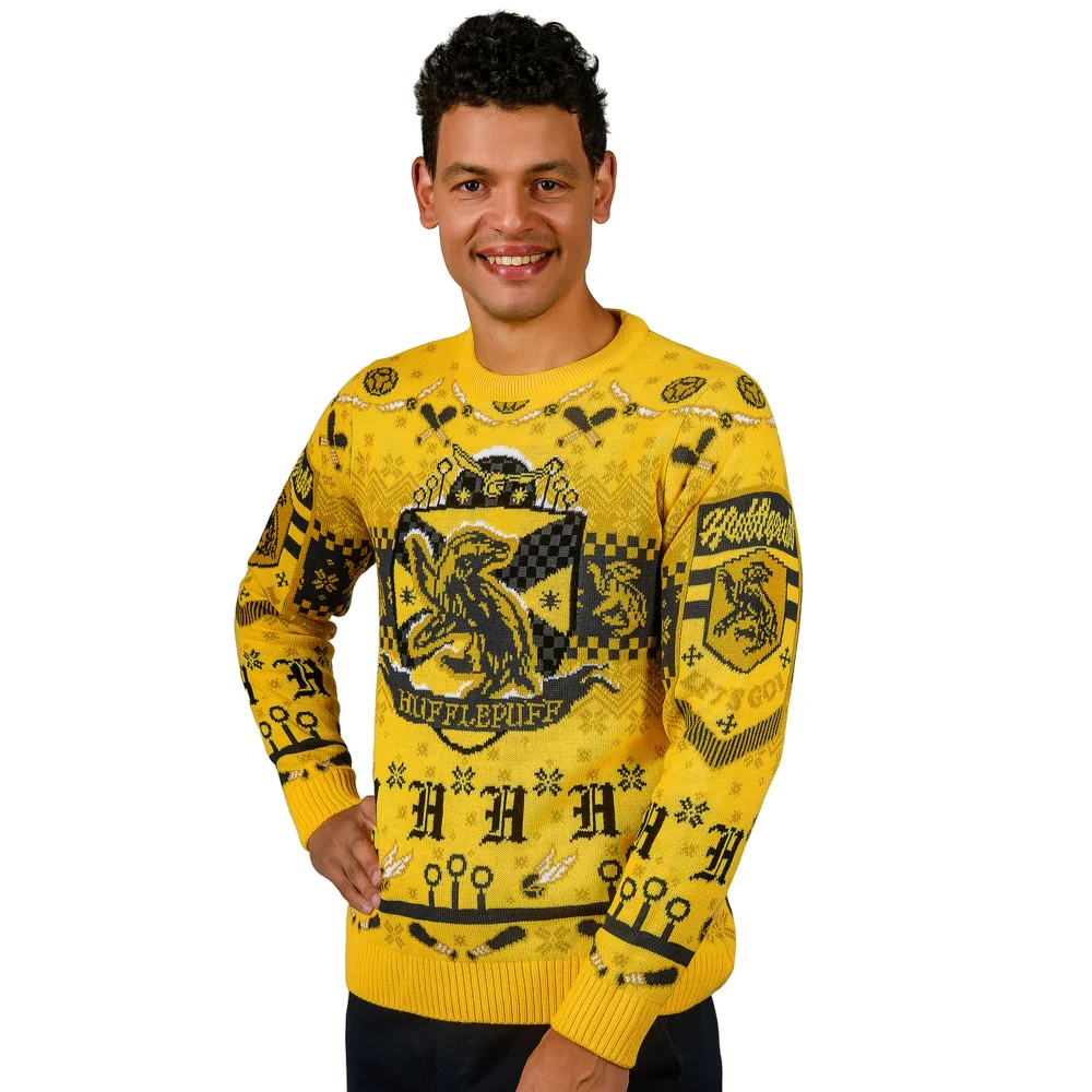Harry Potter Hufflepuff Quidditch Knitted Christmas Jumper - XS Afbeelding 1