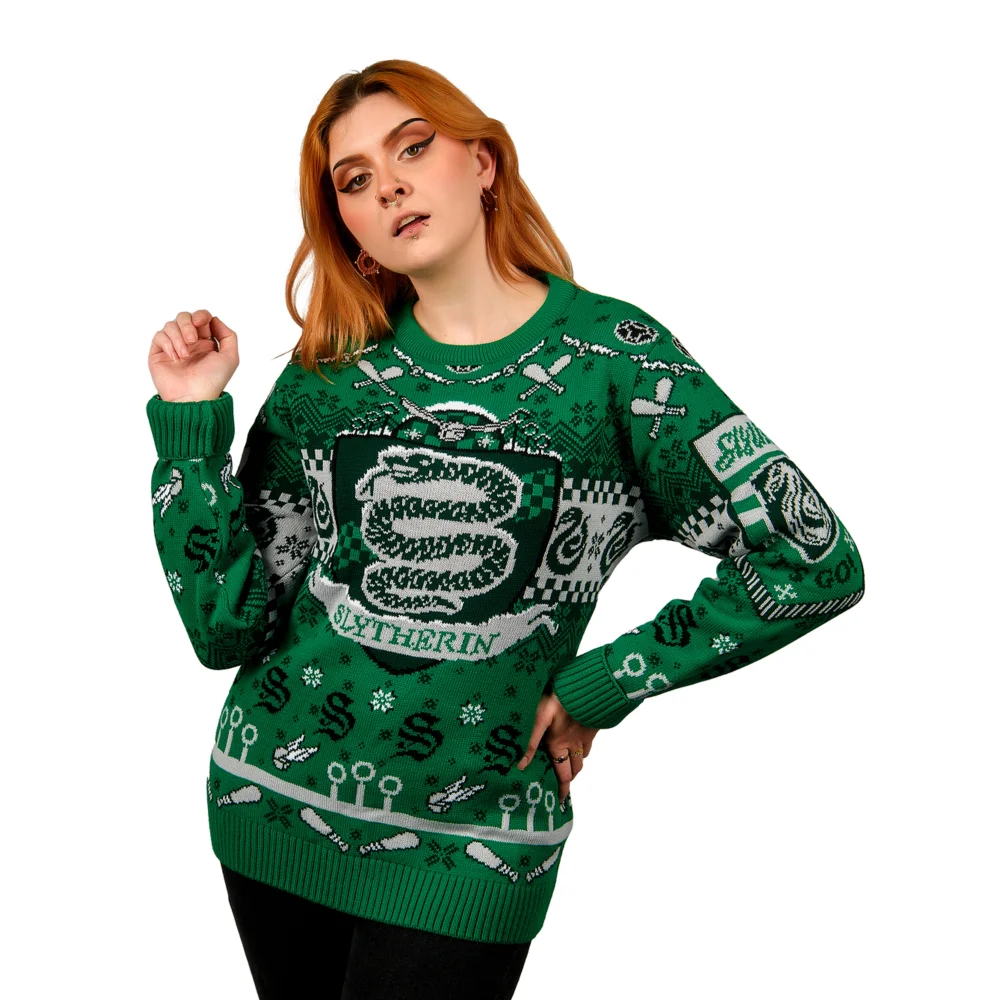 Harry Potter Slytherin Quidditch Knitted Christmas Jumper - 4XL Afbeelding 1