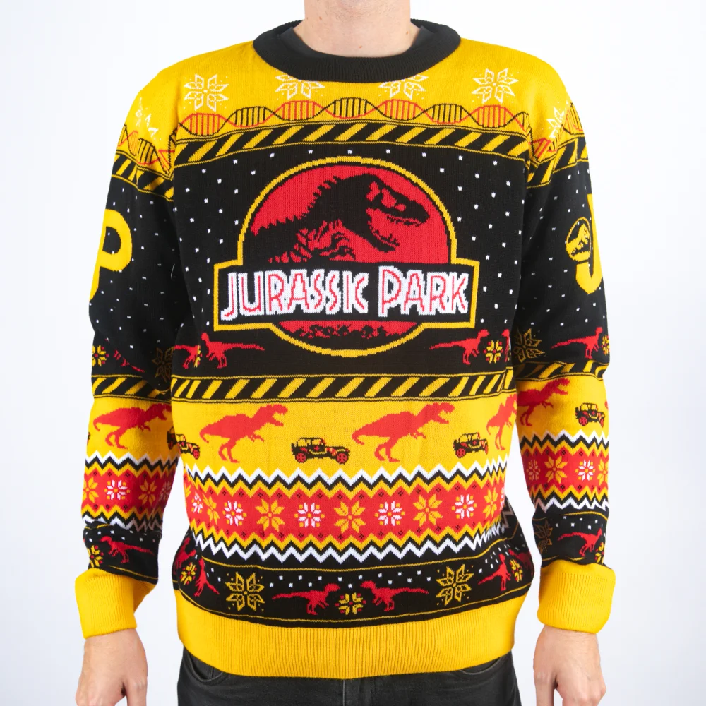 Jurassic Park Logo Knitted Christmas Jumper - M Afbeelding 1
