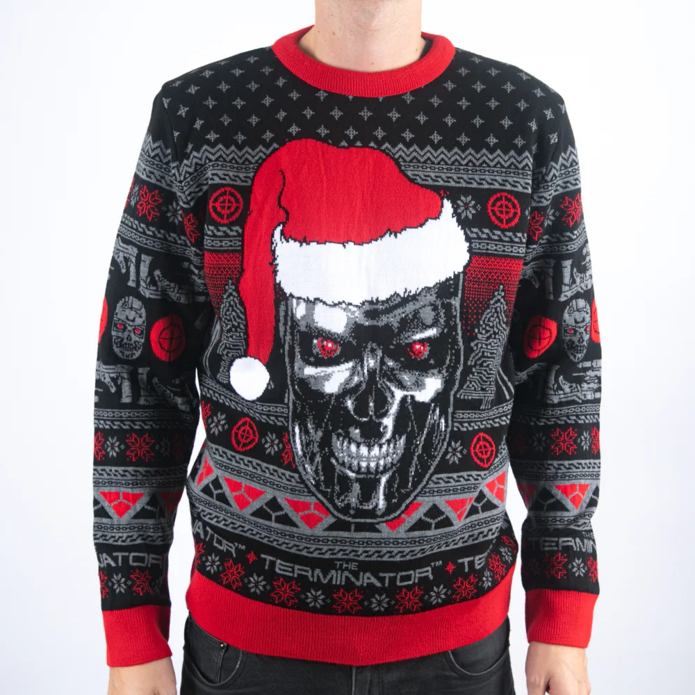 Terminator I'll Be Back… With Presents Knitted Christmas Jumper - M Afbeelding 1