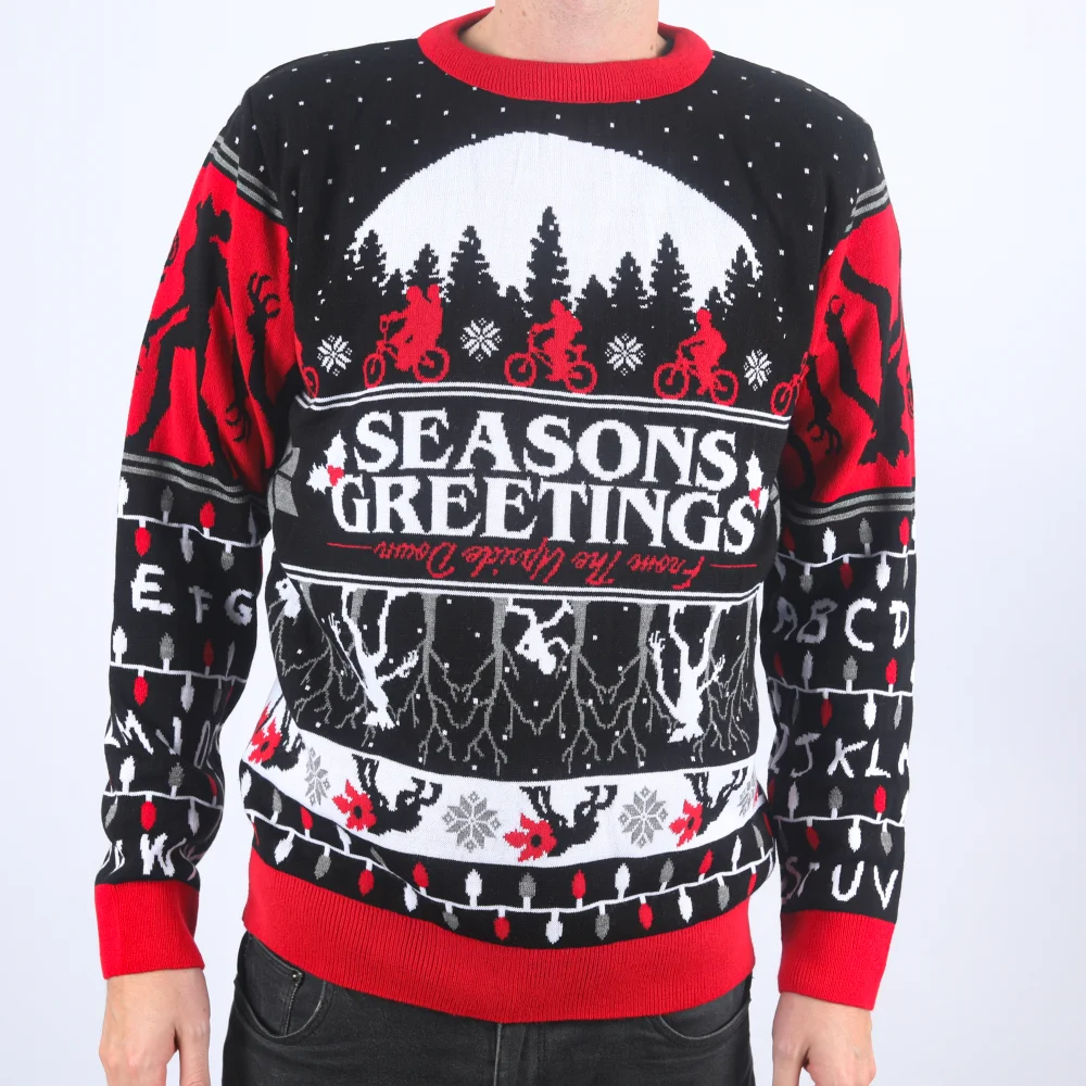 Stranger Things Seasons Greetings Knitted Christmas Jumper - L Afbeelding 1