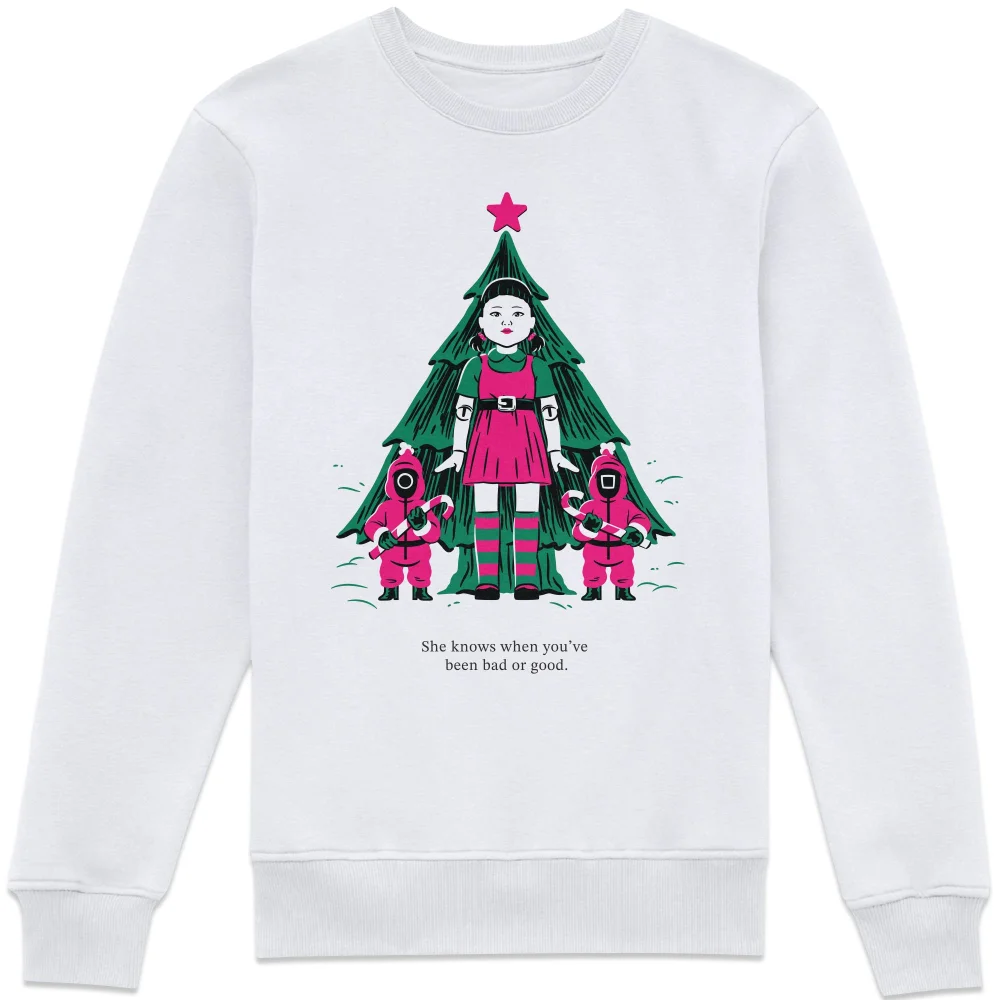 Squid Game She Knows If You've Been Bad Or Good Sweatshirt - White - S Afbeelding 1