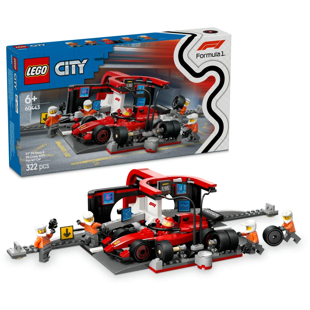 LEGO® City F1® Pit Stop & Pit Crew with Ferrari Car Racing Vehicle Toy 60443 Afbeelding 1