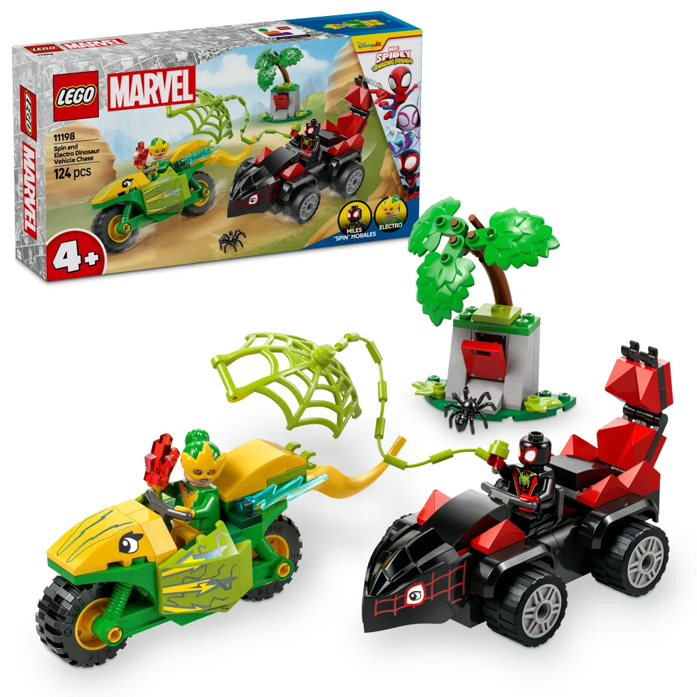 LEGO Marvel Spidey And His Amazing Friends Spin and Electro Dinosaur Vehicle Chase 11198 Afbeelding 1