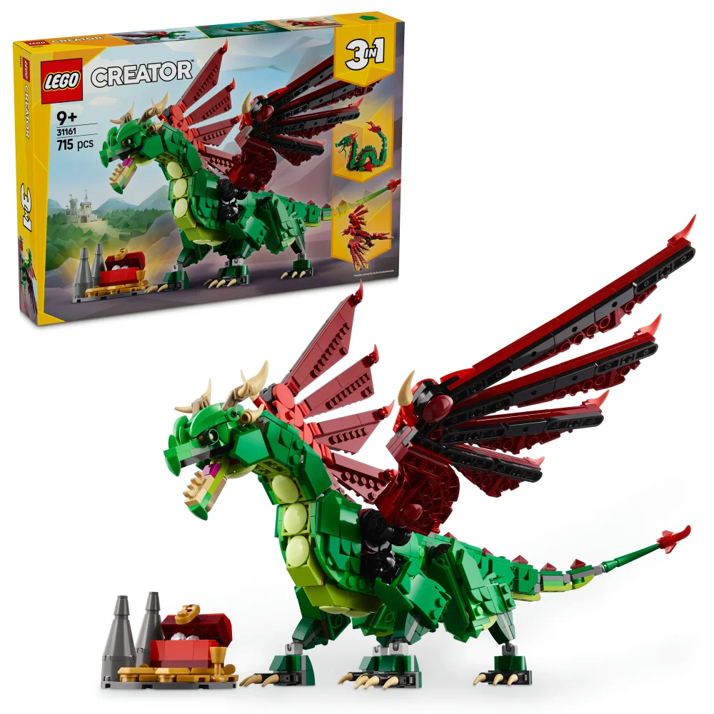 LEGO Creator 3in1 Medieval Dragon Figure, Creative Toy 31161 Afbeelding 1