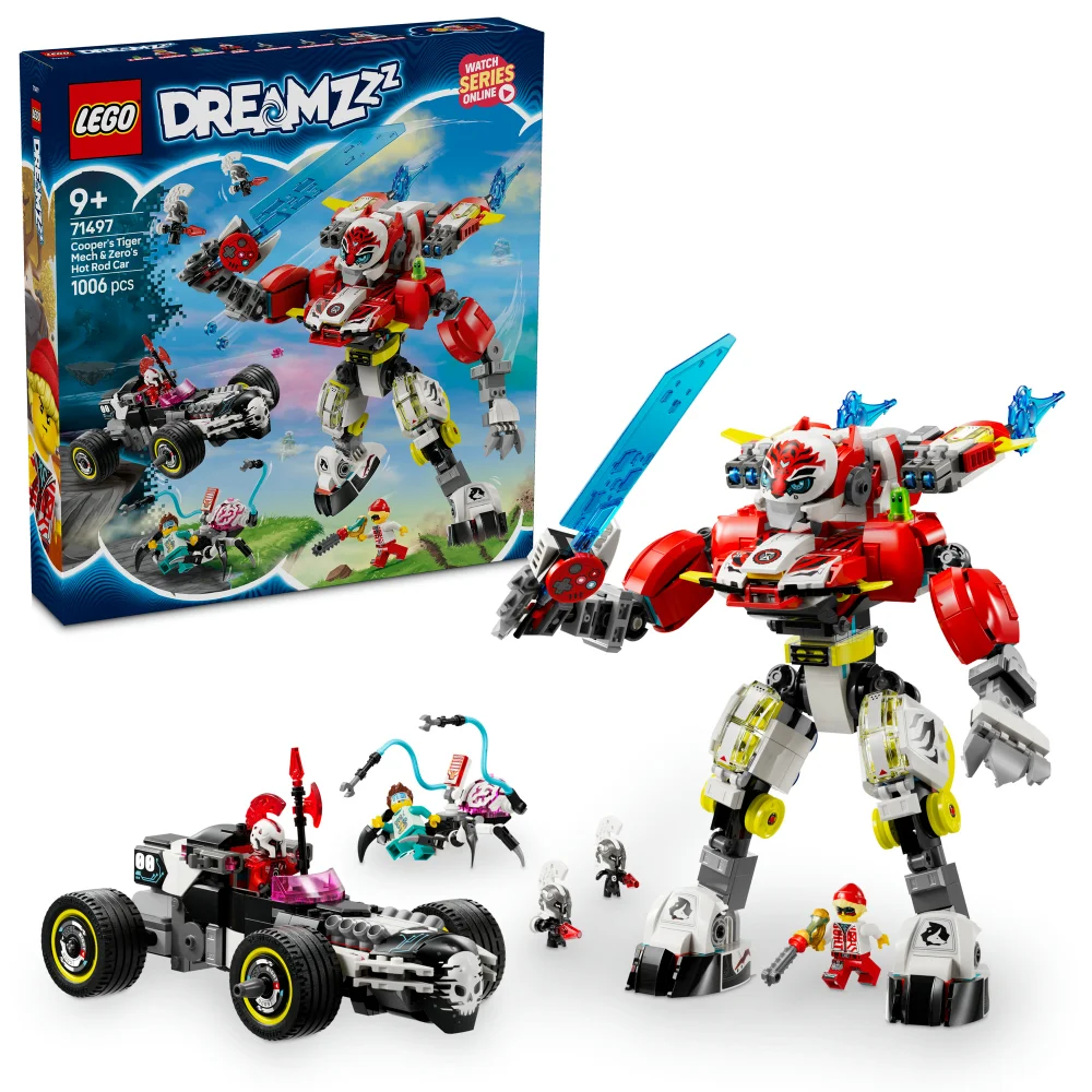 LEGO® DREAMZzz™ Cooper’s Tiger Mech & Zero’s Hot Rod Car Toy Vehicle Model for Kids 71497 Afbeelding 1