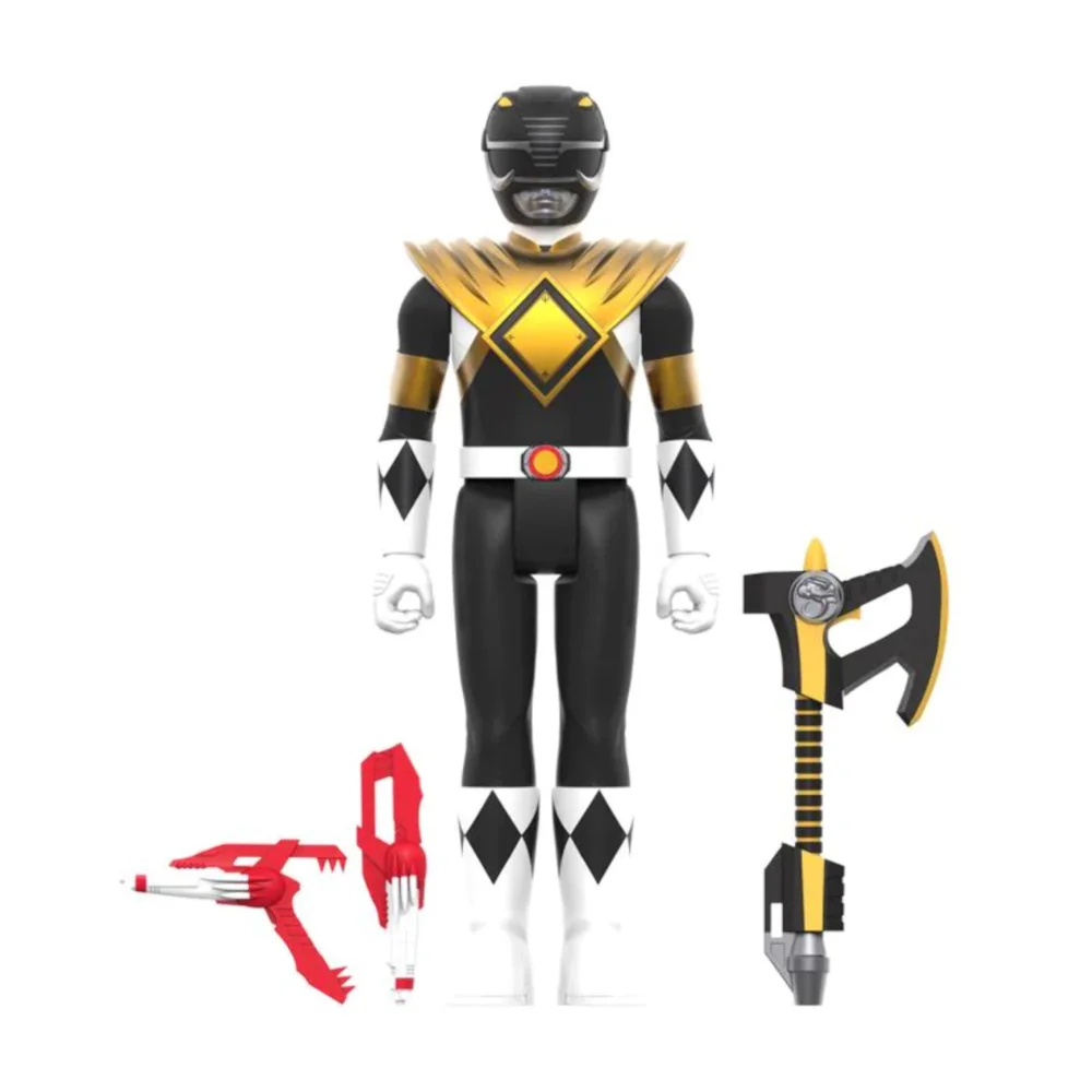 Super7 Power Rangers W4 - Black Ranger Dragon Shield ReAction Figure Afbeelding 1