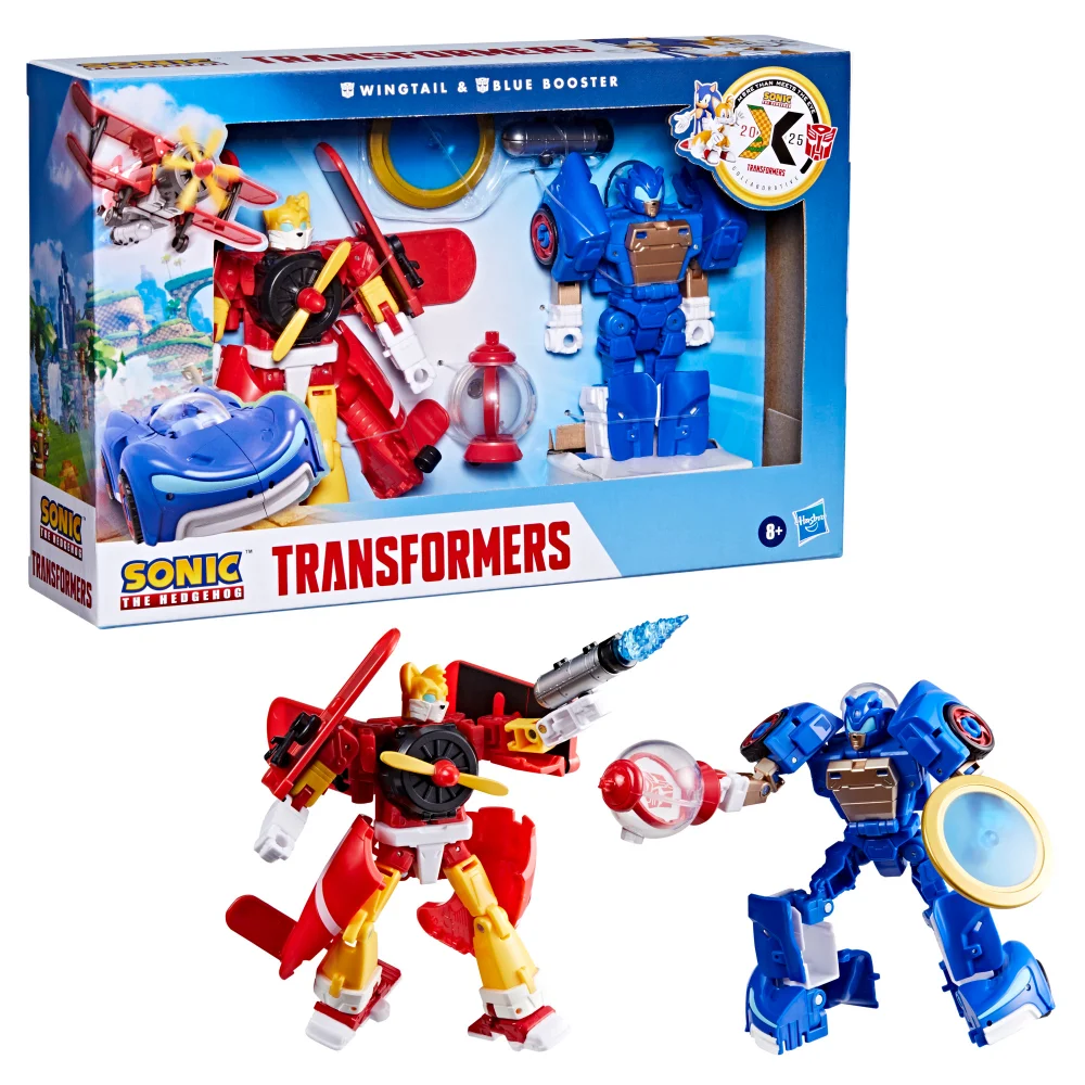 Hasbro Transformers x Sonic the Hedgehog 5" Wingtail and Blue Booster Action Figures, 8+ Afbeelding 1