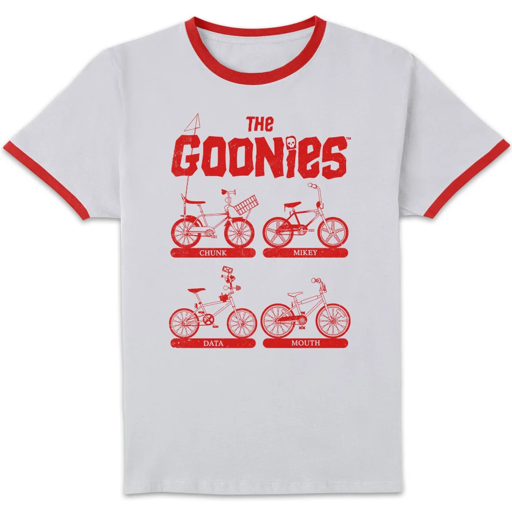 The Goonies Bikes Unisex Ringer T-Shirt - White/Red - L Afbeelding 1