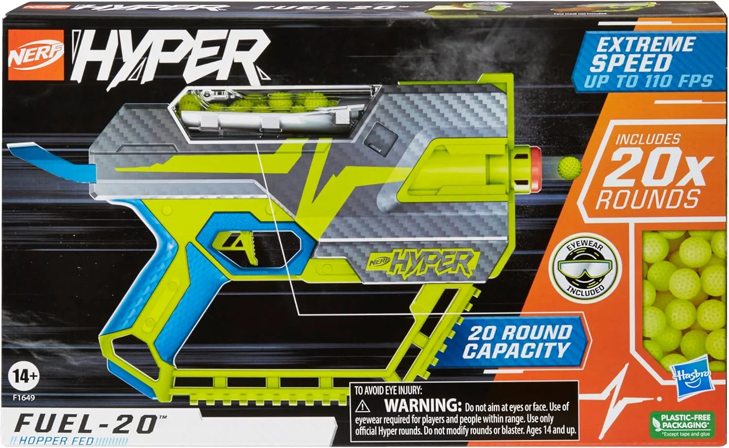 Nerf Hyper Fuel-20 Blaster, 20 Nerf Hyper Rounds, Up To 110 FPS Velocity, 20-Round Capacity Afbeelding 1