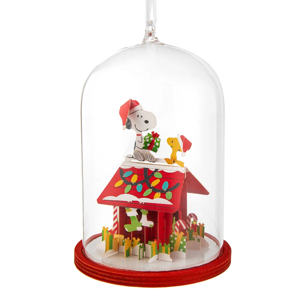 Hallmark Mixed Figural Signature Snoopy in Glass Cloche Tree Ornament Afbeelding 1