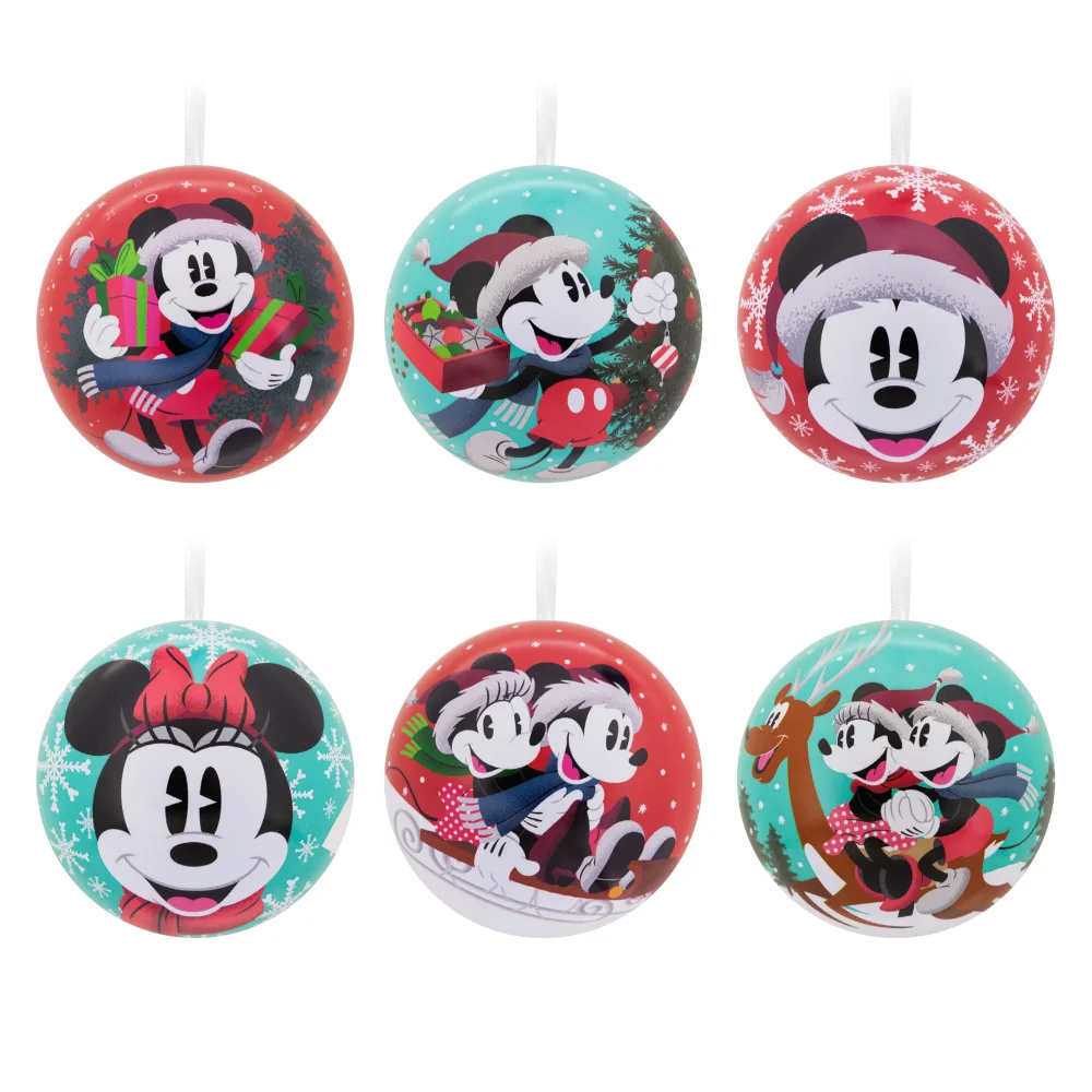 Hallmark Disney Mickey & Minnie Mouse Tin Ball Christmas Ornaments, Pack of 12 Afbeelding 1