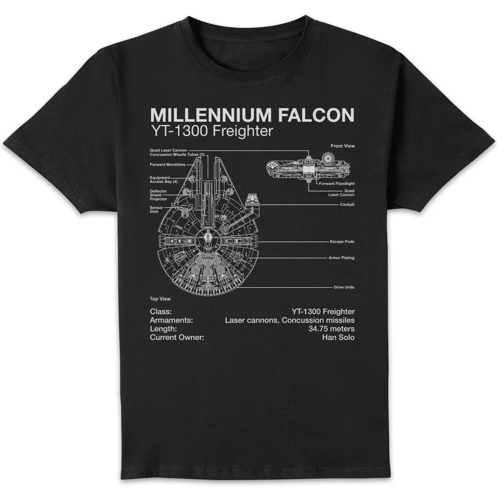 Star Wars Millennium Falcon Sketch Unisex T-Shirt - Black - S Afbeelding 1