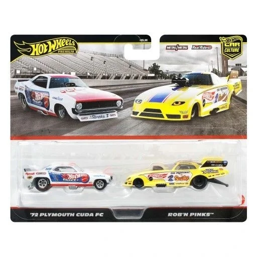 Hot Wheels Premium 2-Pack 2025 Mix 3 Rob N'Pinks & Plymouth 'Cuda Funny Car Afbeelding 1