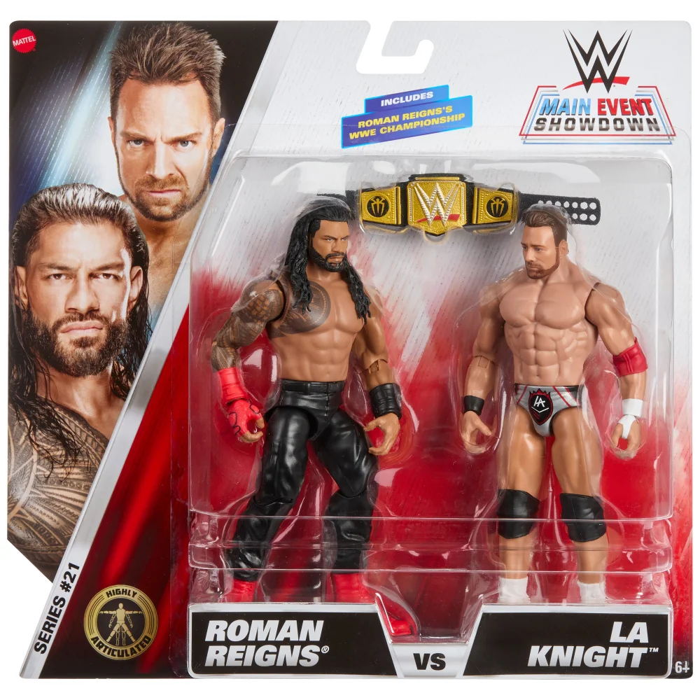 WWE Main Event Showdown 2-Pack Series 21 Roman Reigns vs LA Knight Action Figures (6") Afbeelding 1
