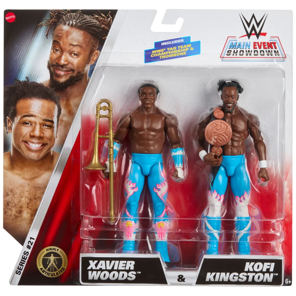 WWE Main Event Showdown 2-Pack Series 21 Kofi Kingston & Xavier Woods Action Figures (6") Afbeelding 1