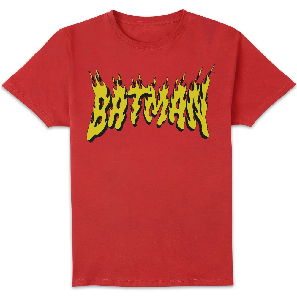 DC Comics Batman Text Fire Unisex T-Shirt - Red - S Afbeelding 1