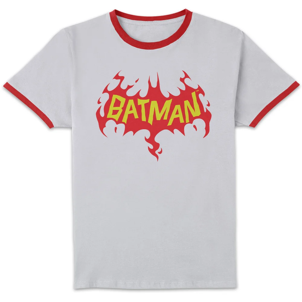 DC Comics Batman Flame Unisex Ringer T-Shirt - White/Red - S Afbeelding 1
