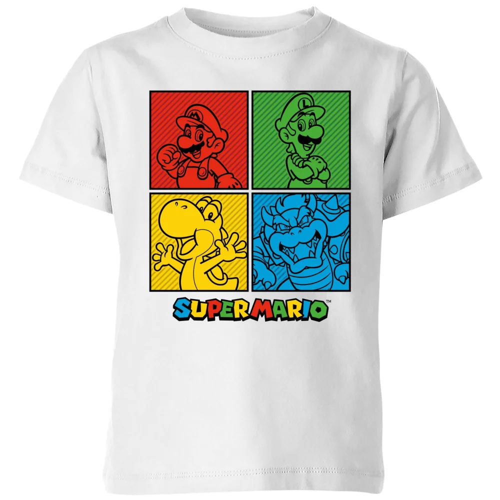 Nintendo Super Mario Squares Kids' T-Shirt - White - 98/104 (3-4 jaar) Afbeelding 1