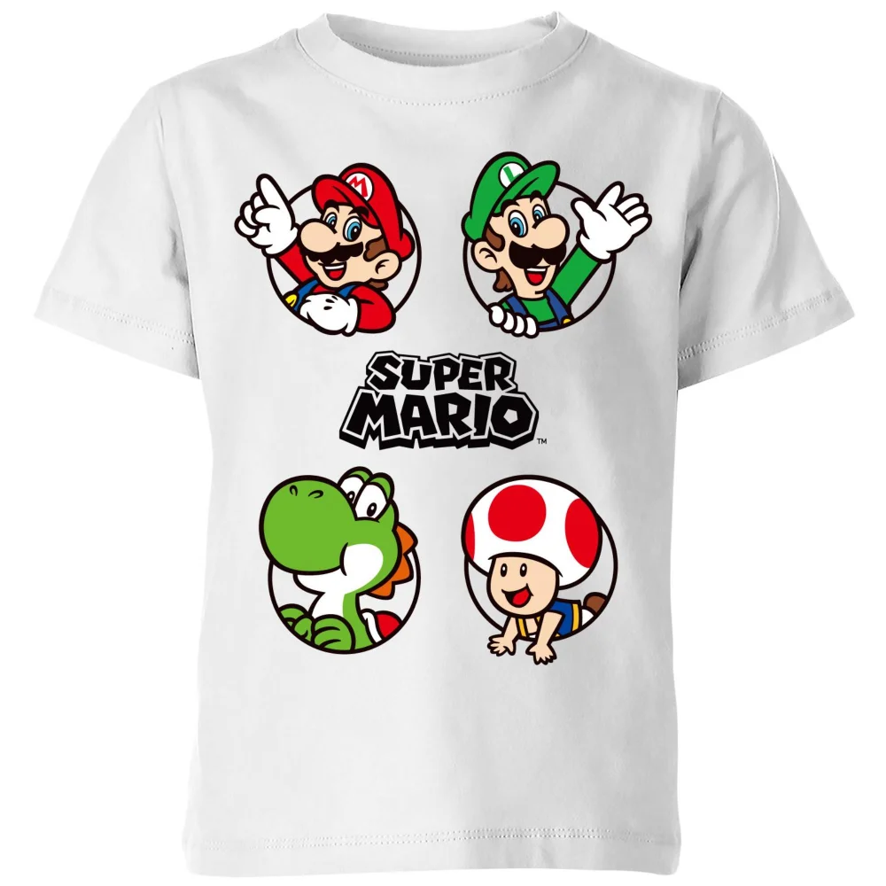 Nintendo Super Mario Circles Kids' T-Shirt - White - 98/104 (3-4 jaar) Afbeelding 1