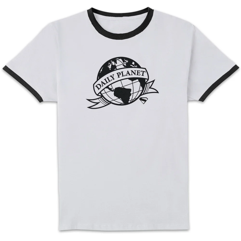 DC Comics Superman Daily Planet Unisex Ringer T-Shirt - White/Black - S Afbeelding 1