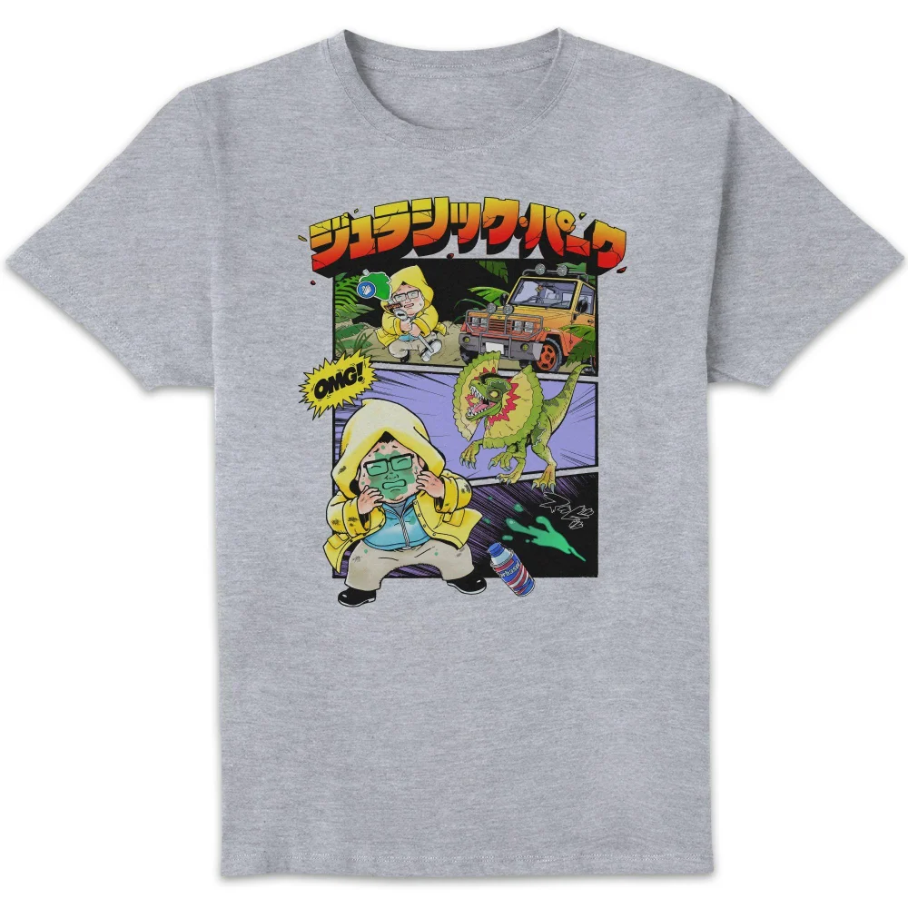 Jurassic Park Anime Splat Scene Anime Unisex T-Shirt - Grey - L Afbeelding 1