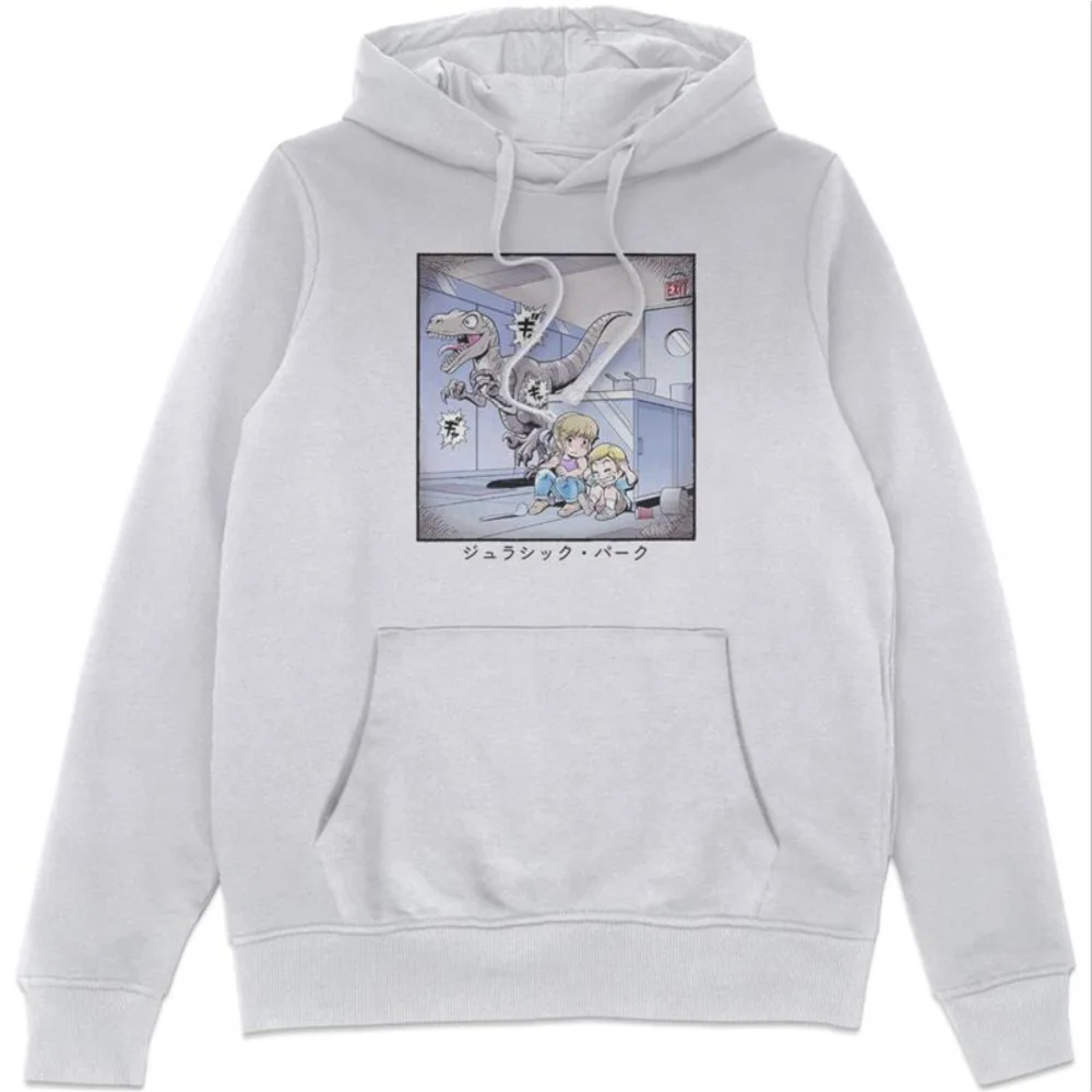 Jurassic Park Anime Raptor Scene Anime Hoodie - White - S Afbeelding 1