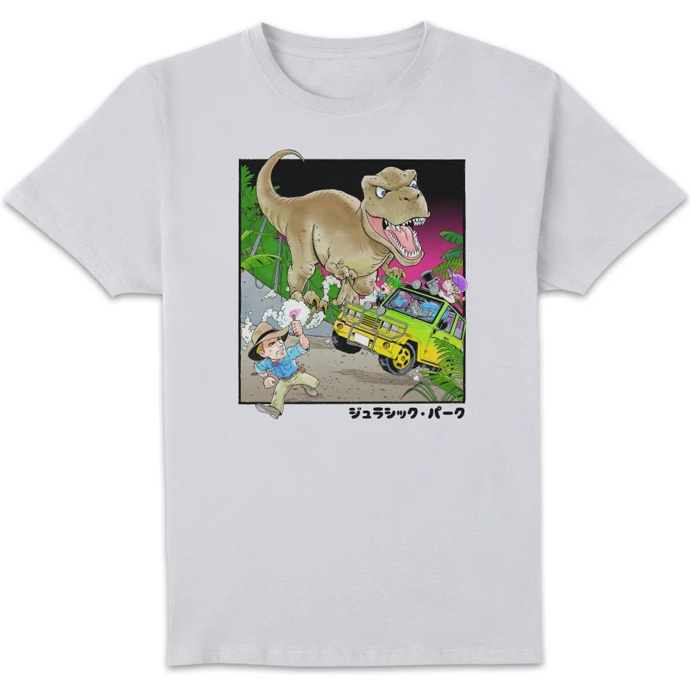 Jurassic Park Anime Flare Scene Anime Unisex T-Shirt - White - S Afbeelding 1